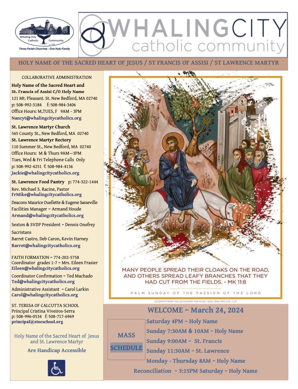 Bulletin for Palm Sunday of the Lord’s Passion March 24, 2024